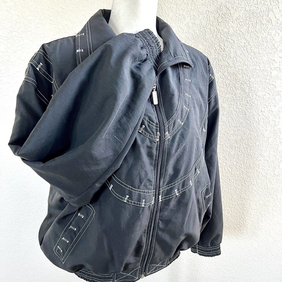 Janeve Windbreaker Jacket 80's 90's Black White Petite Large Retro Sport Vintage - Picture 10 of 16